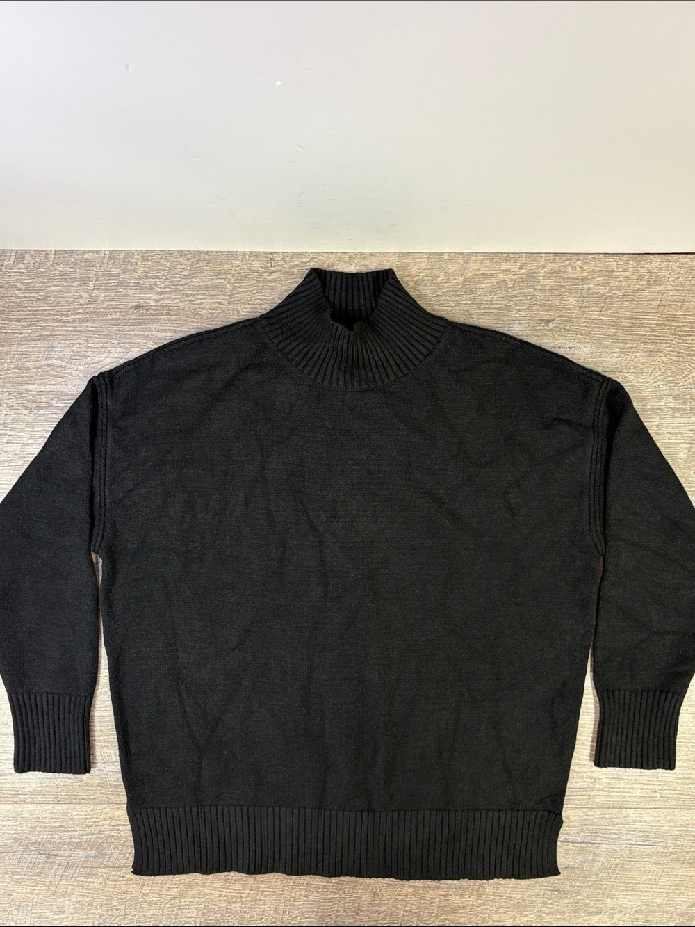 Magaschoni Black Mock Neck Ribbed Trim Oversized Sweater Size M